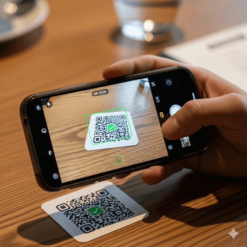 Customer scanning QR code to order food